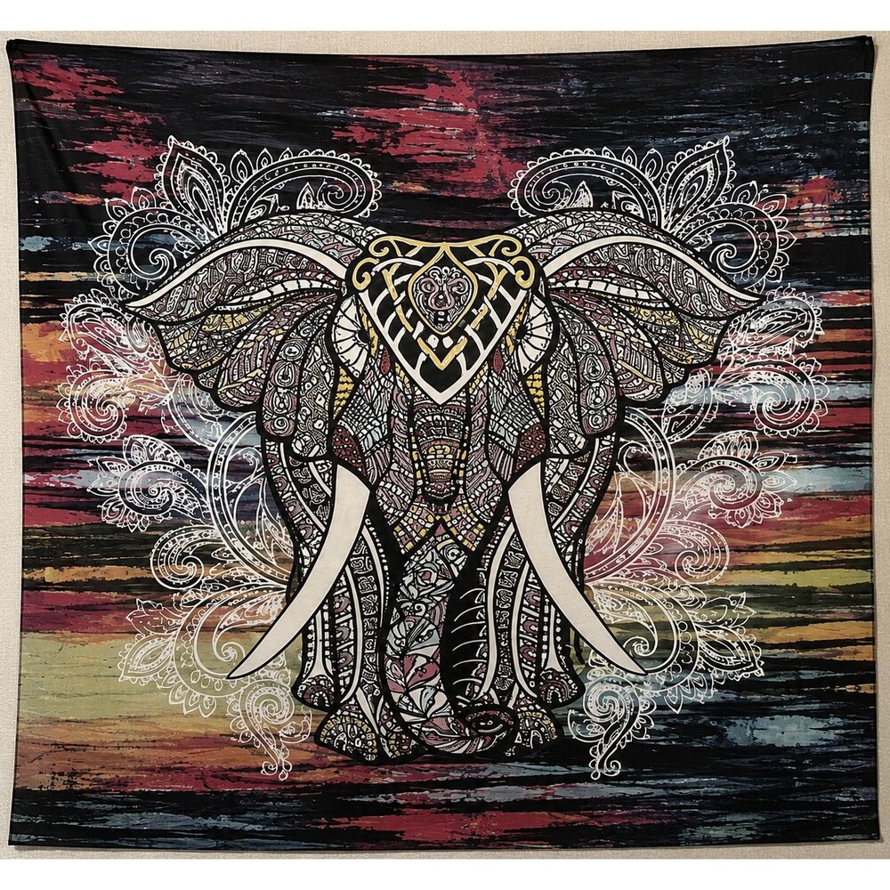 Elephant Mandala Tapestry Boho Hippie Wall Hanging Multicolor Room Decor